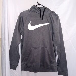Nike Men M Hoodie Sweatshirt Gray Dri-Fit Pullover Big Center Swoosh Mock Neck